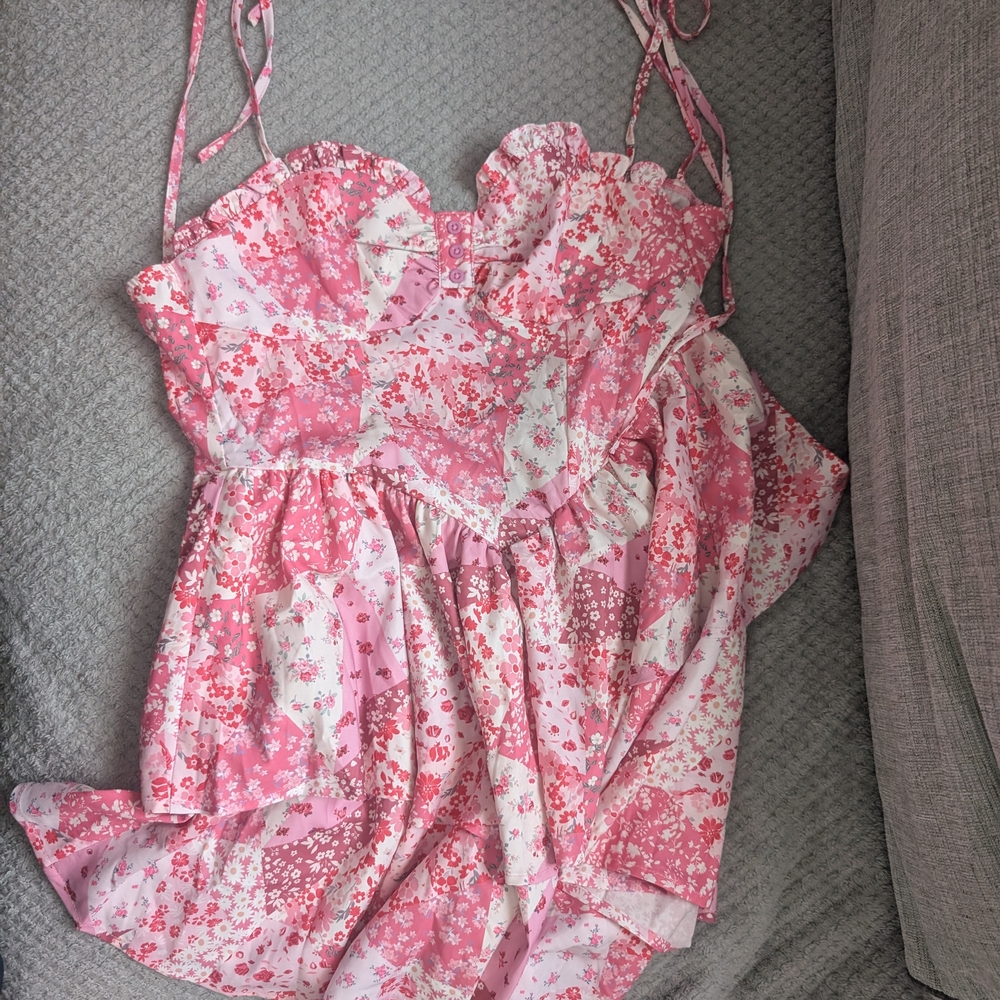 SHEIN Pink and White Chemises with Ruffled Details